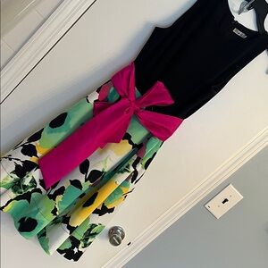 Eliza J Party Dress! Pretty colorful floral with bold sash and side pockets